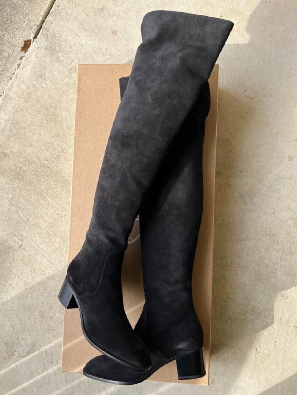 Louboutin 37 Gazellou 55mm Black Suede Block Heel Over the Knee OTK Boots E271